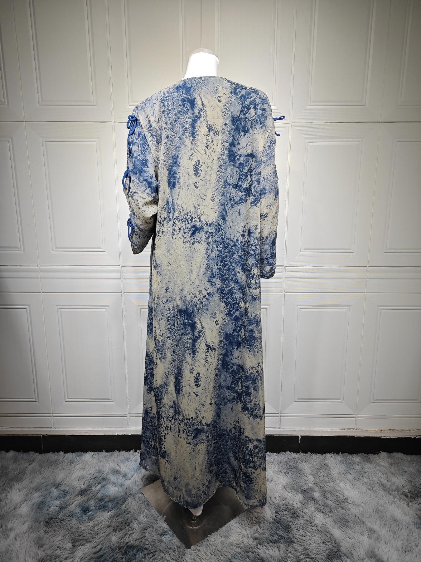 Women's Tie Dye Print Long Sleeve Open Front Abaya, Elegant Casual Tie Dye Print Long Robe, Women's Islamic Clothing for Daily Wear, Abaya Hijab Set, Abayas for Eid, Floral Print Abaya, Abaya Dress Set, Modesty Abaya, Modest Muslim Outfits