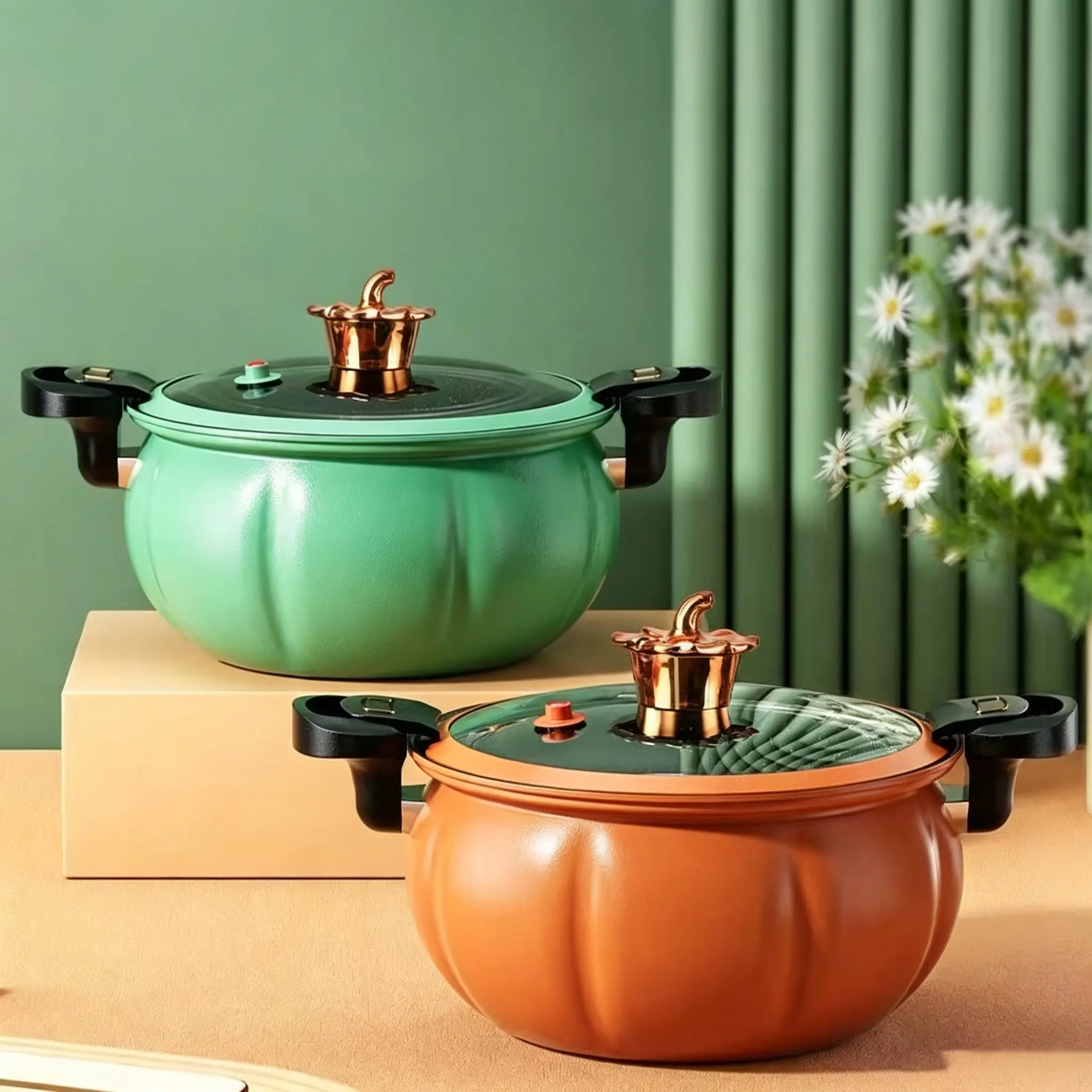 1pc 8L Pumpkin Shape Nonstick Soup Pot, Double Handles, Multi-Use Stew Pot for Soup, Braising, Family Cooking, Non-Bone China