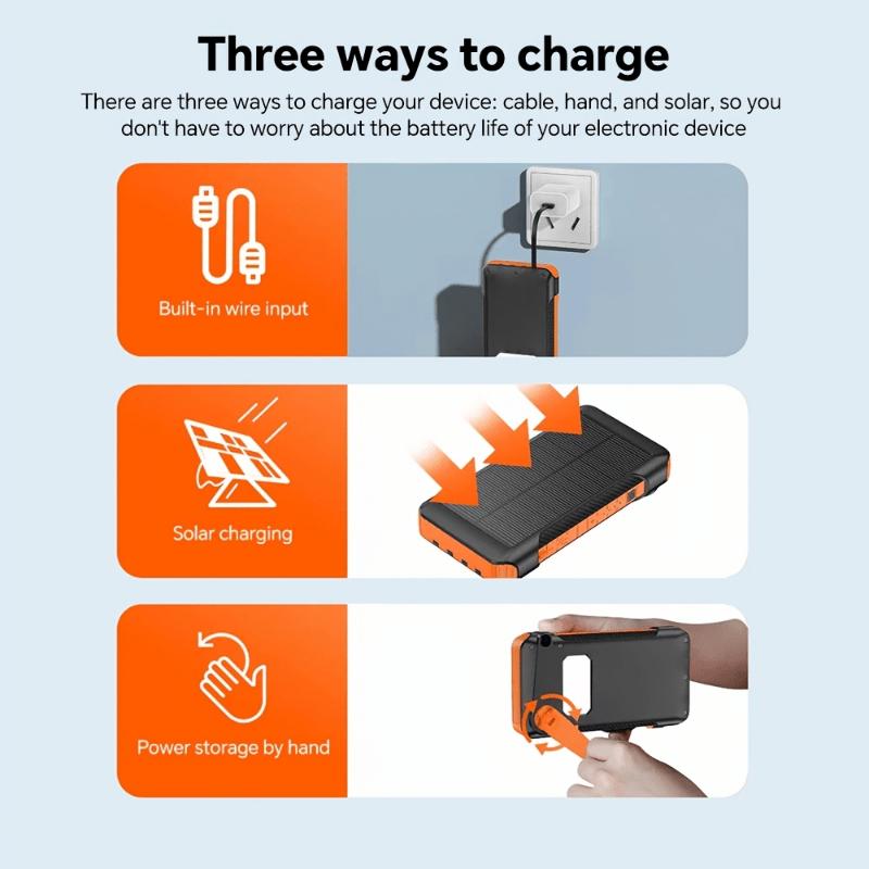 43800 mAh Solar Power Bank with USB and Hand Crank Charging - Supports Fast Charging of Multiple Devices at the Same Time (22.8W), Portable Night Light, 5V-36V Output and Cable Management (Travel, Outdoor, Emergency), Compact Design, Multi-function Chargi