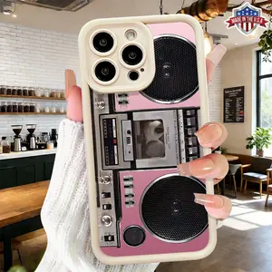 Cute Retro Radio Speaker Design Phone Case for iPhone 17 16 15 14 Pro Max 13 12 11 XR XS Plus Air Slim Anti Drop Shockproof Durable Protective TPU Cover Gift Choice