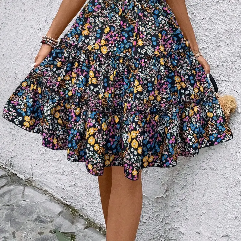 Women's Lightweight Chiffon Floral Ruffled Hem Bohemian Fashion Casual Skirt (Assorted Prints)