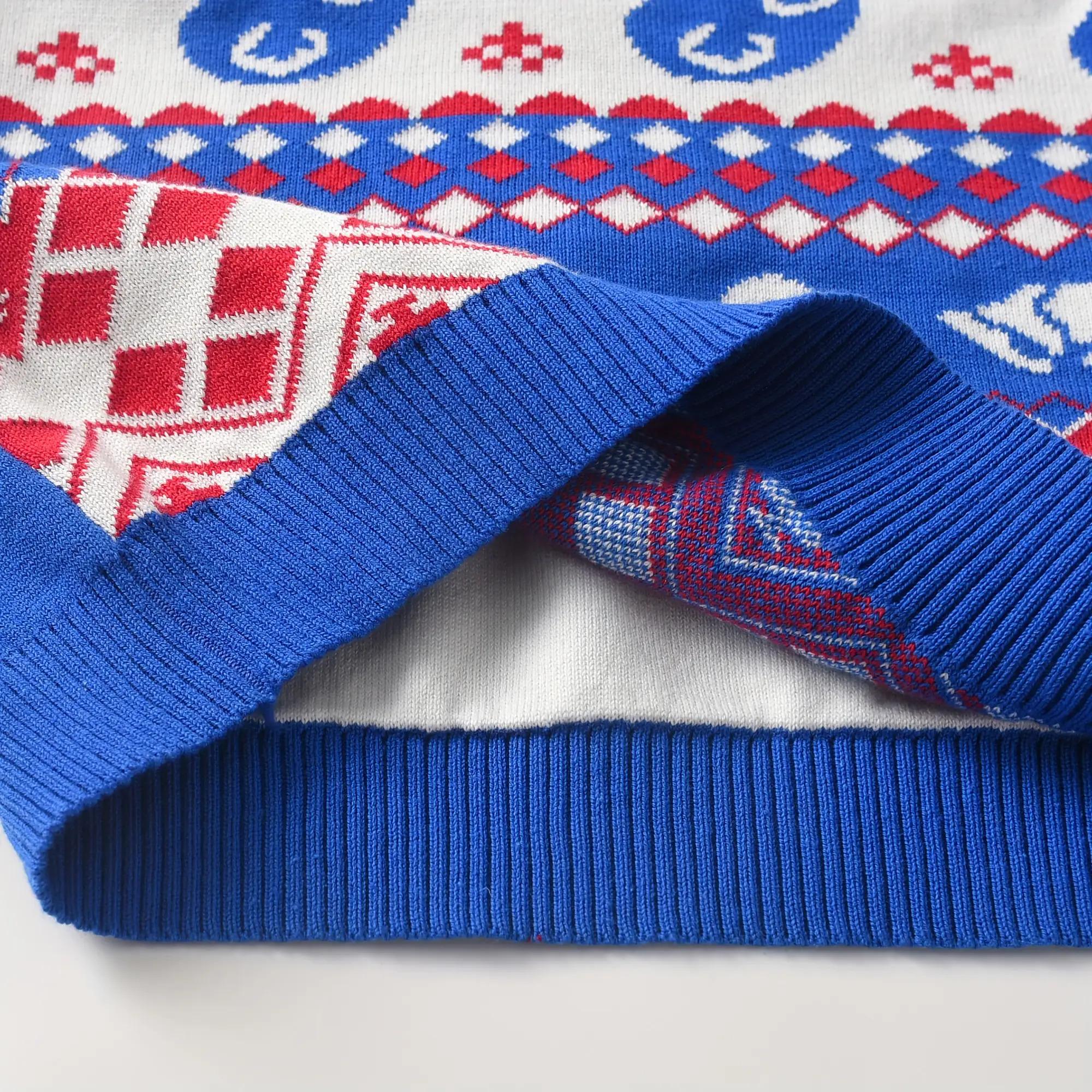 Boys' Heavy-Duty Winter Sweater - Double-Layer Thick Knit Pullover with Reindeer & Snowflake Christmas Pattern, Blue/Red/White Sweater Vest for Kids, Machine Washable Round Neck Long Sleeve Coat-like Top (Holiday & Casual Attire)