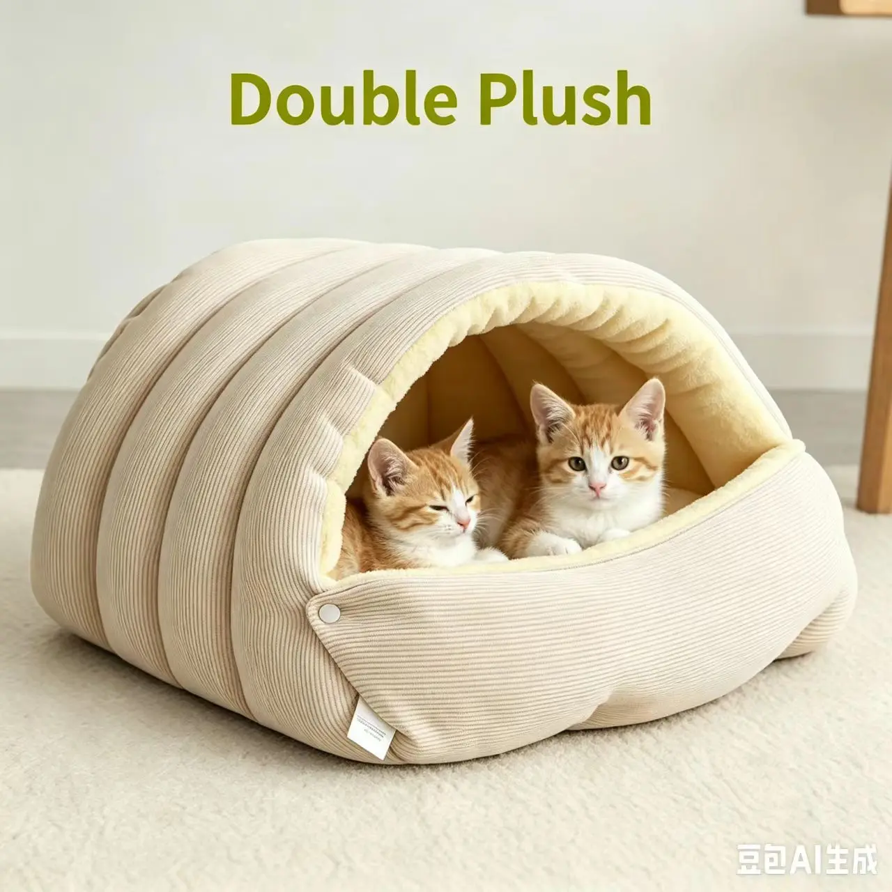 Semi-Enclosed Corduroy Cat Cave Bed, Warm Arctic Fleece Calming Hideaway for Indoor Cats, Washable Pet Furniture House