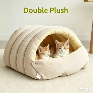 Semi-Enclosed Cat Cave Bed, Warm Arctic Fleece Calming Hideaway for Indoor Cats, Washabl