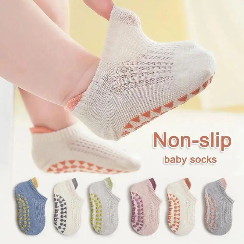 3/6 Pairs Kids Anti-Slip Cotton Ankle Floor Socks, Breathable Thin Toddler Indoor Walking Socks for Summer, Cute Cartoon Low Cut Grip Sox for Newborn Babies Infant Early Learning Daycare