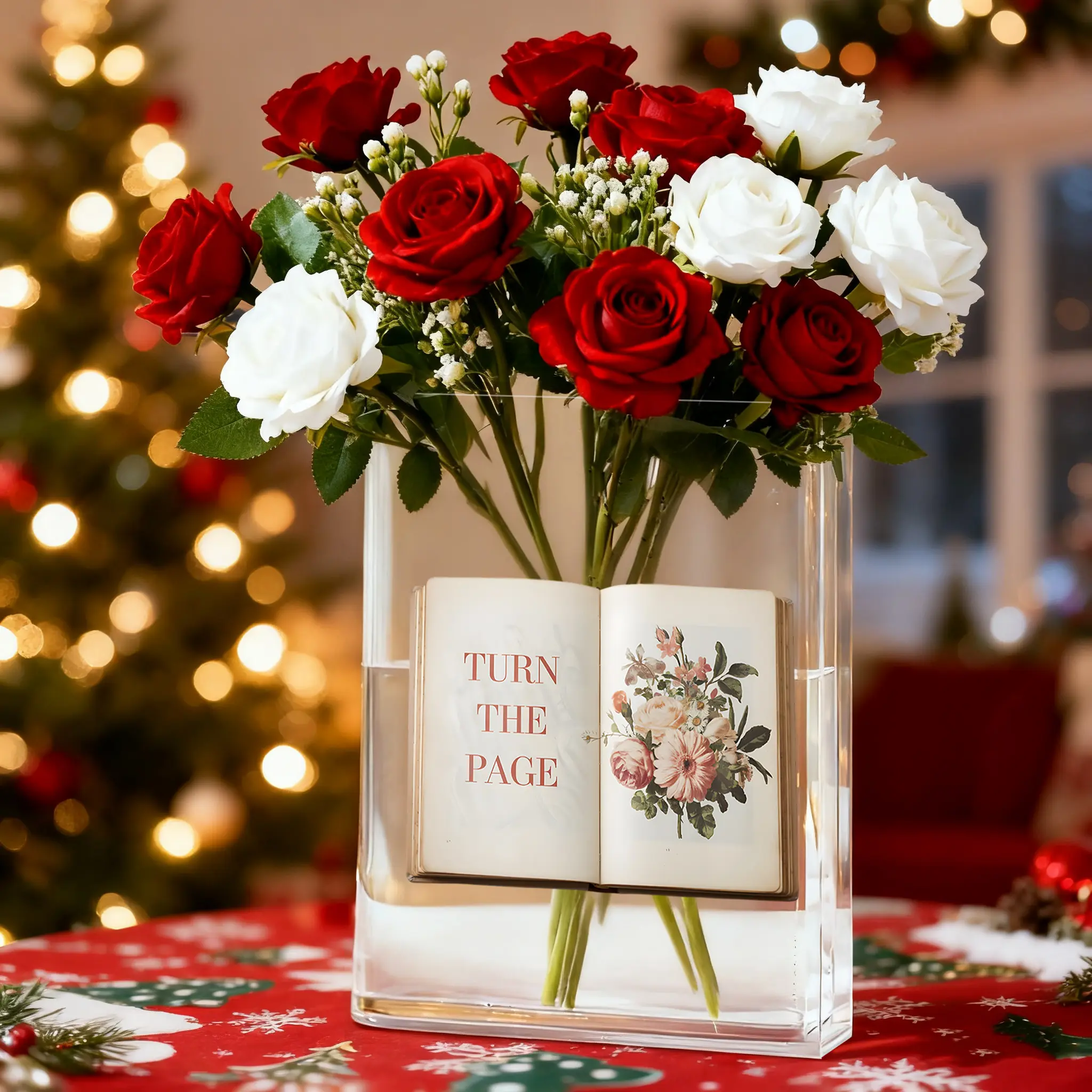 Clear Acrylic Book Vase 2-in-1 Vase & Bookend, Decorative Vase & Flower Vases Floral Literary Decor for Women Office Home Library, Unique Bookish Gift for Book Lovers, Christmas & Valentine’s Gift