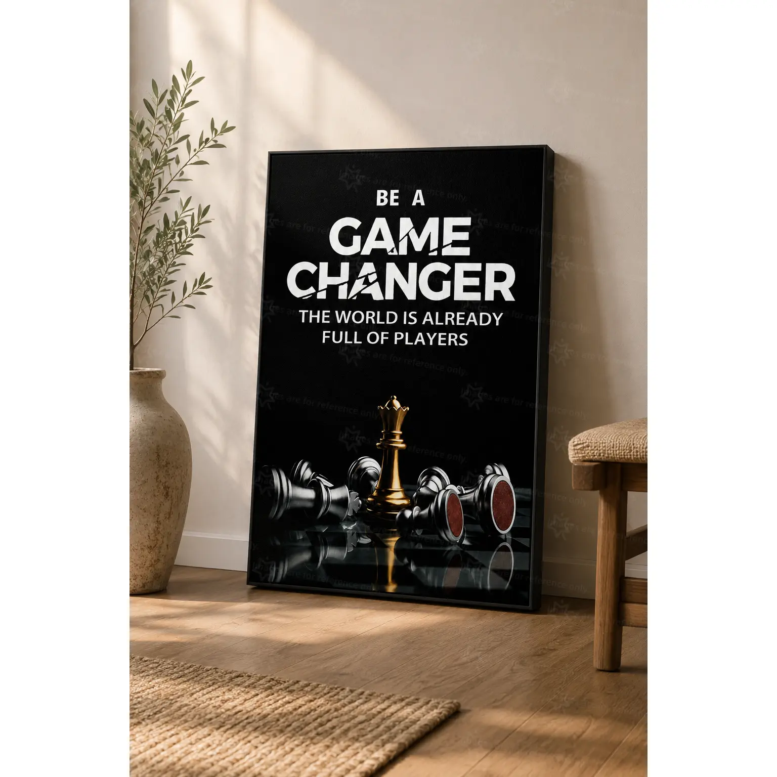 Be A Game Changer Golden Chess Queen Motivational Wall Art Canvas Poster, Black White Luxury Chess Inspirational Decorative Poster Prints, Office Man Cave Modern Business Wall Decor, Available as Unframed Canvas Poster or Framed Canvas Wrap