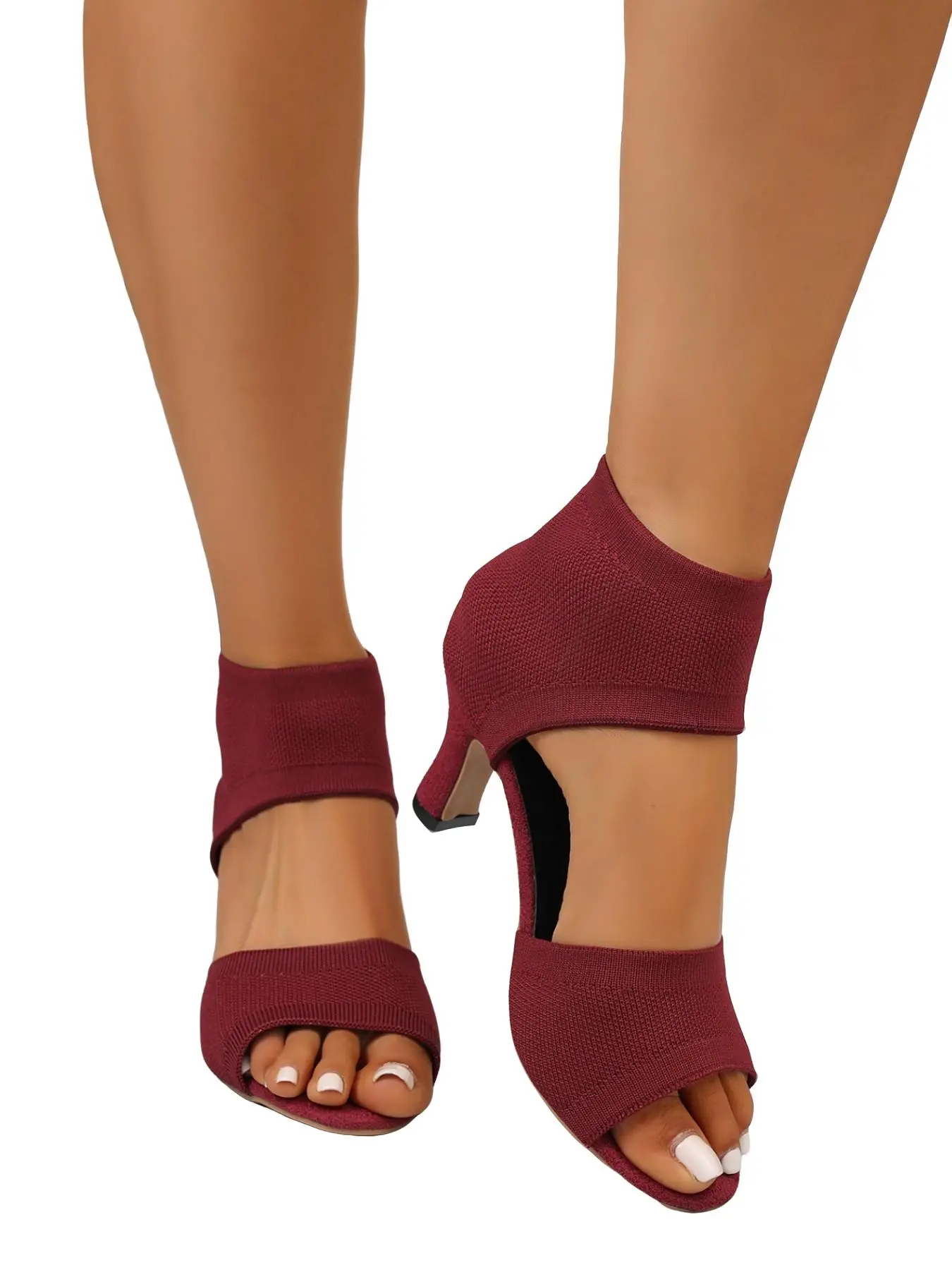 Women's Elastic Dance High Heel Sandals, Peep Toe Ankle Wrap Cat Heels, Large Size Latin Salsa Party Evening Shoes, Multiple Colors Available