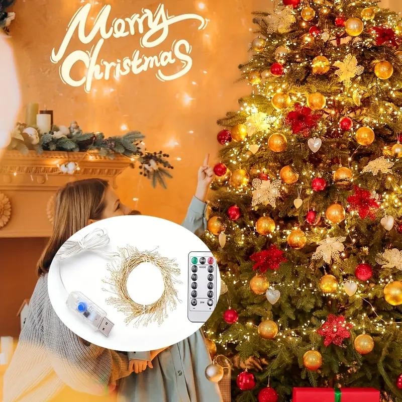 Warm White Light 100led/50led Firework String Lights, USB Powered Copper Wire, Indoor Decorative Party Christmas Tree Thanksgiving Decorations