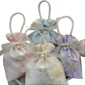 20Pcs Luxury Champagne Gift Bags, Pearl Drawstring Candy Bags, Durable Gift Box Wrappers for Wedding Mother's Day Party Festival Celebration
