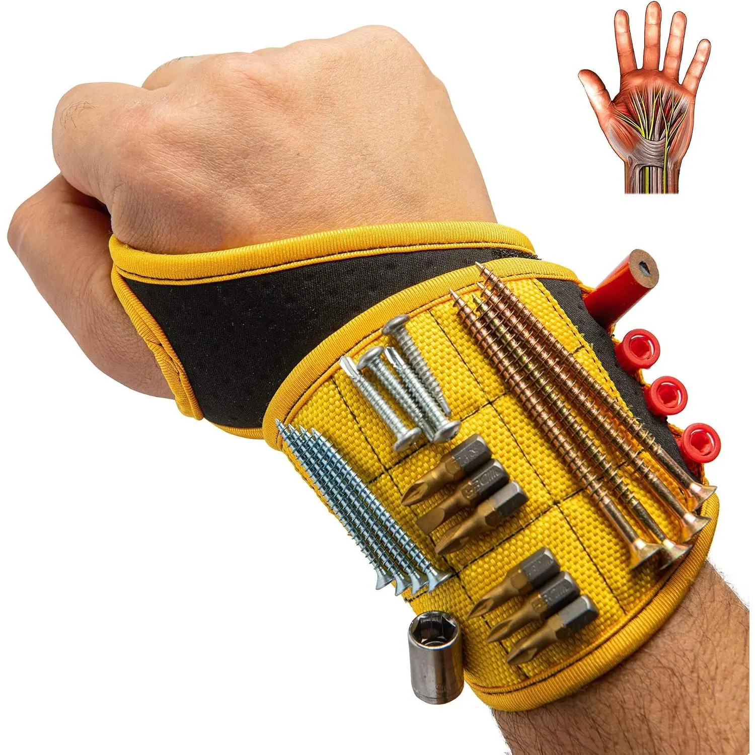 GJANSH Magnetic Wristband for Tools Gift for Him Magnet Screw Holder Wrist Support Keeps Screws Nails, Drill Bits Handy Unique Tool Gadgets Men’s Gadgets Dad Gadgets