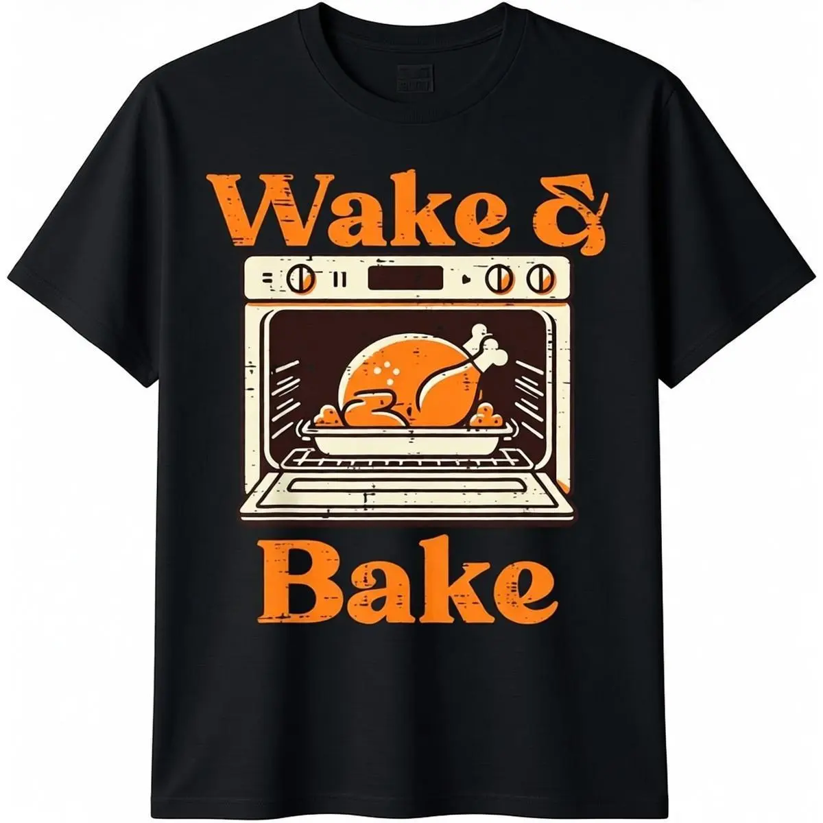 Funny Thanksgiving T-Shirt with 'Wake and Bake Turkey' Graphic, Unisex Heavy Cotton Basic Short Sleeve Crew Neck Top, Menswear, Casual Fit