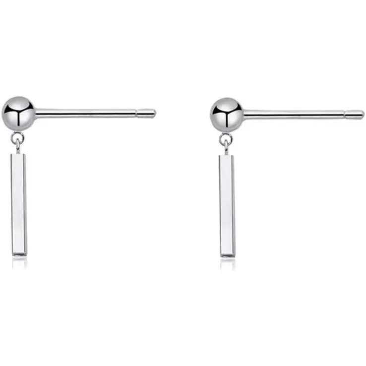 Minimalist Bar Dangle Stud Earrings Sterling Silver for Women Girls Simple Chic Statement Ball Cartilage Ear Studs Post Piercing Earring Cute Jewelry Gifts for Sensitive Ears Xmas Party