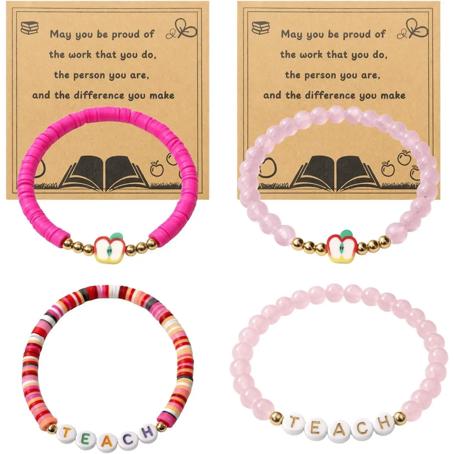 4 count Teacher Gifts Bracelets for Women with  Message Cards, Teacher Appreciation  for ,  & Elementary Teachers,  to School Gifts