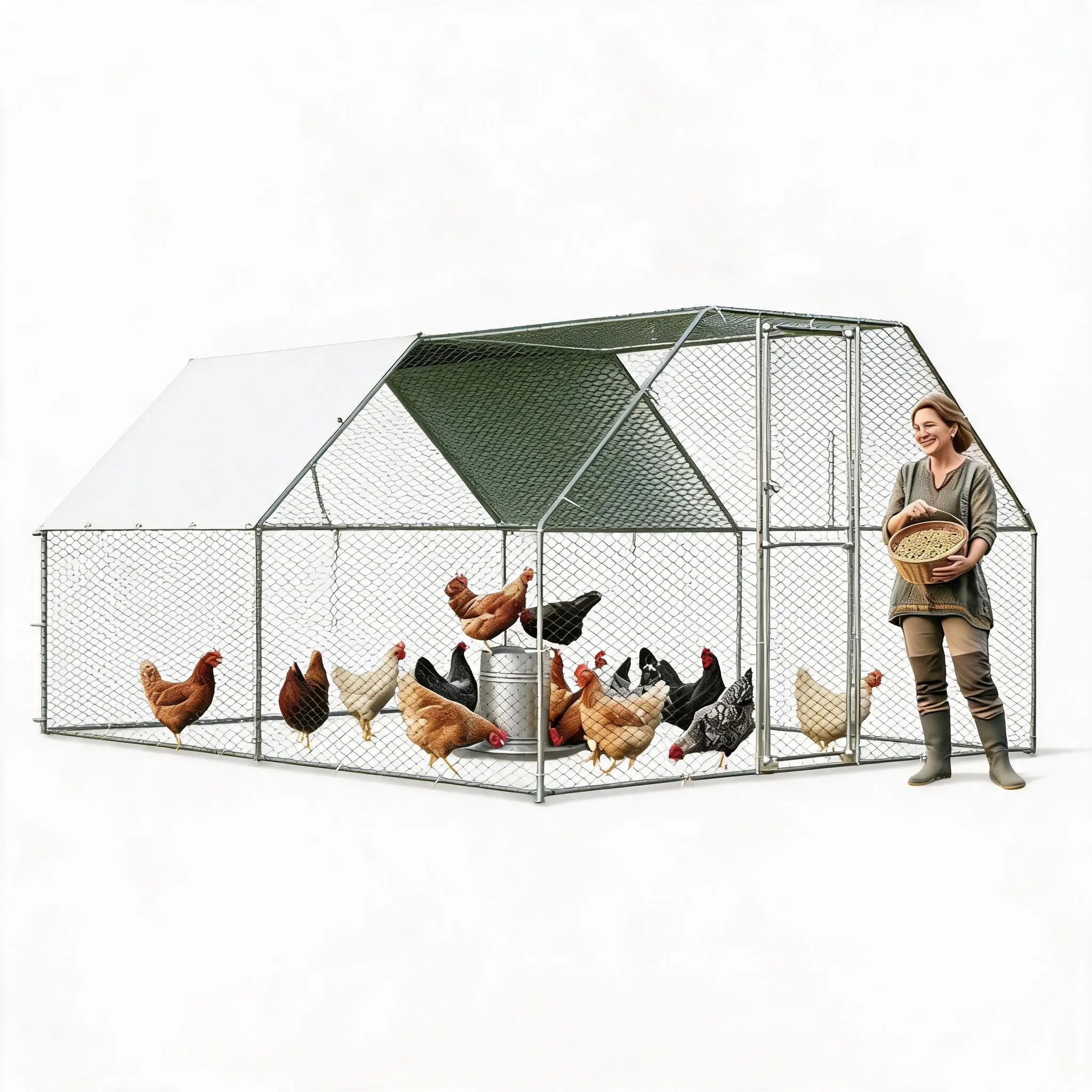 Outdoor Metal Chicken Run House, Walk In Large Chicken Coop with Waterproof Anti-UV Cover, Rooster Hen Cage Suitable for 10 to 20 Chickens