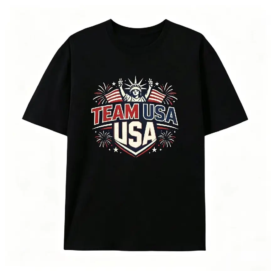 Team USA Statue Of Liberty 4th Of July Graphic Oversized T‑Shirt, Comfort Cotton Fashion Outfit, Best Independence Day Gift For Him Her Friends Family Present