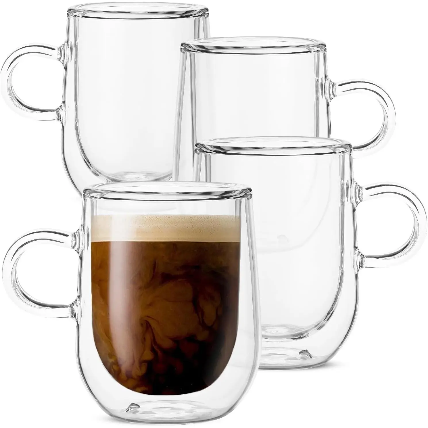 Modern Double-Walled Insulated Glass Espresso Cups, 4-Piece Set, 3oz (90ml) Kitchen Drinkware
