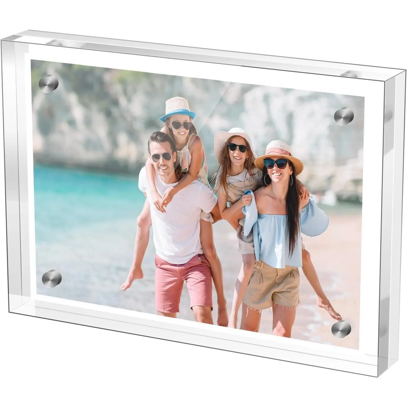Small 3.5×5 Inches Acrylic Picture Frame,Clear Magnetic Picture Frame for Wedding,Double Sided Frameless Photo Frame for Desktop Free Standing,Display Stand Photo Frame