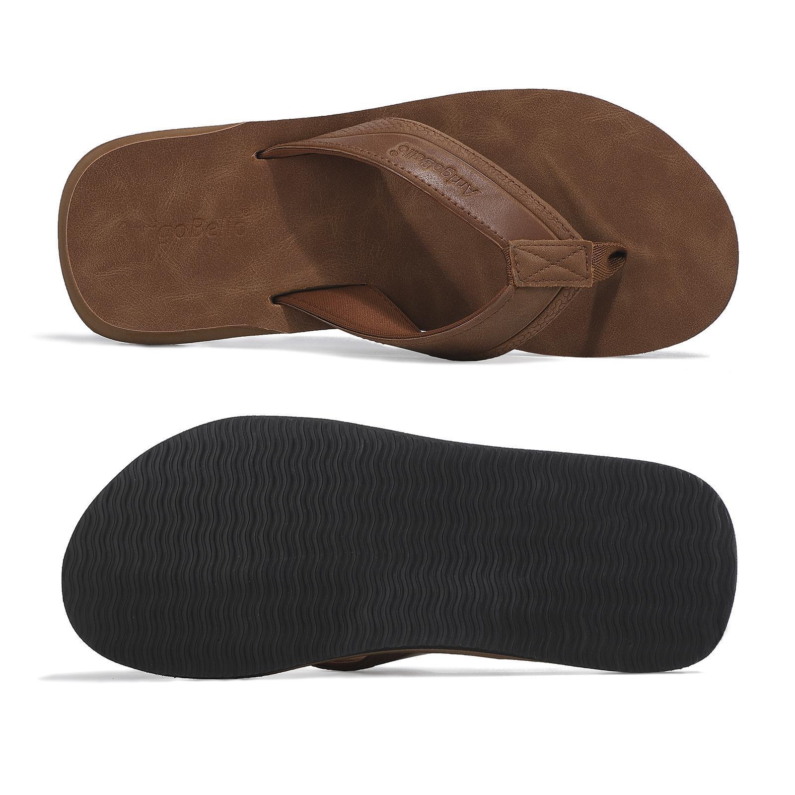 ?Men\'s Flip Flop Sandal Ferrous Leather Slip On Arch Support Comfort Shoes ARRIGOBELLO Mens Arch Support Leather Flip Flops Non-Slip  main image 3