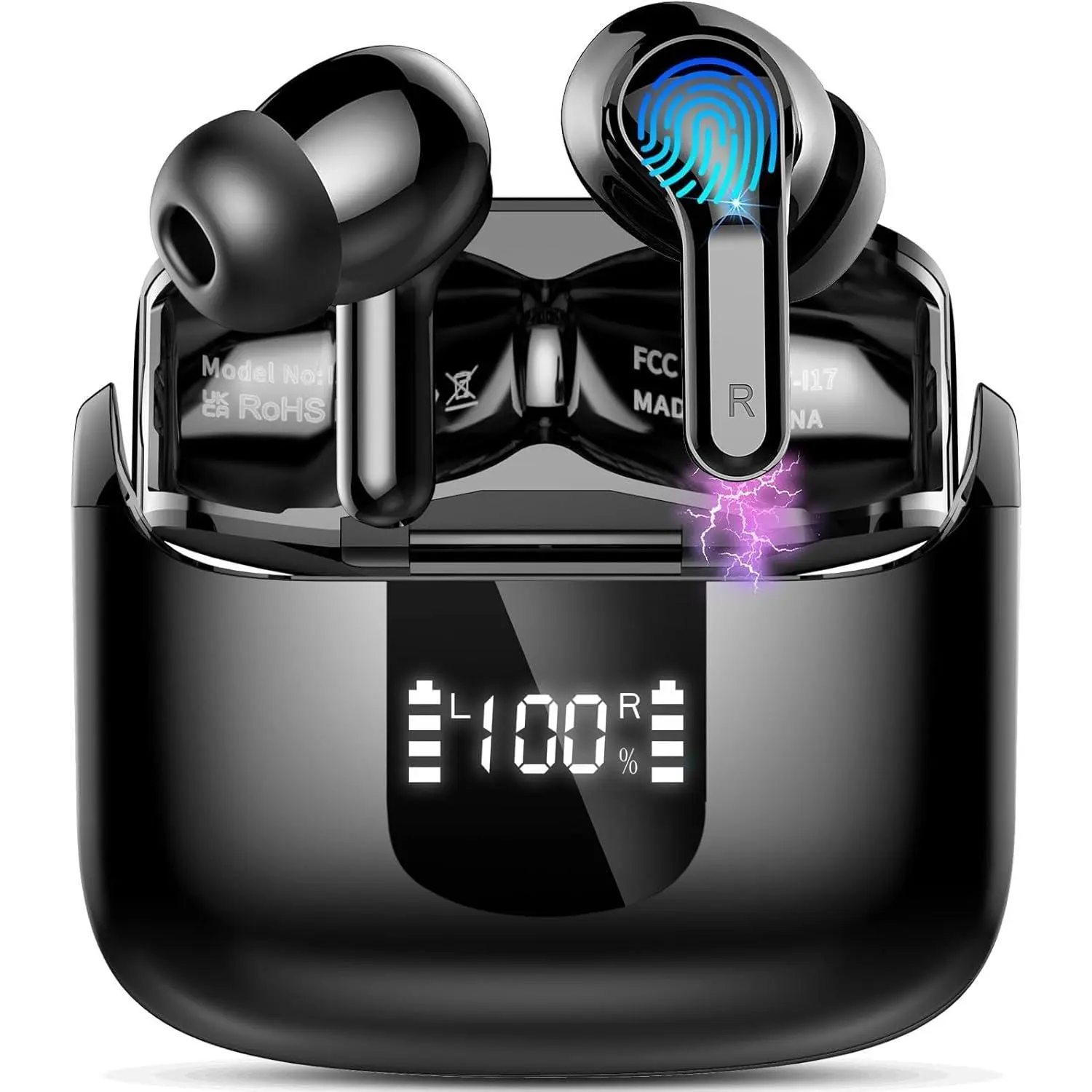 Wireless Earbuds, 2026 Bluetooth 5.4 Headphones, NEW Ear Buds 40H Bass Stereo In-Ear Earphones with ENC Noise Cancelling and 4 HD Microphones, USB-C LED Display, IP7 Waterproof Sports Headset for Android and iOS Devices.    （Translation notes:   1. "ENC N