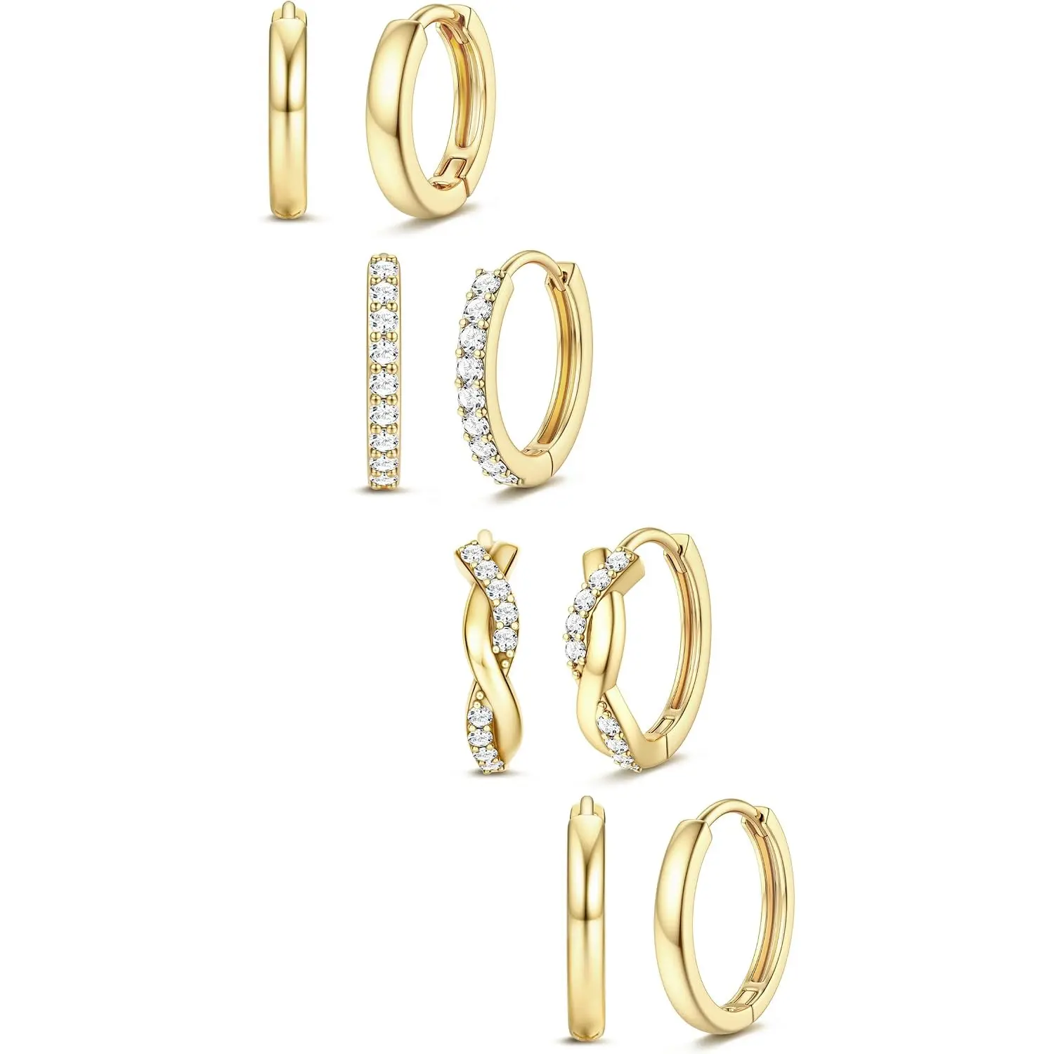4 Pairs Huggie Hoop Earrings, Small Gold Hoops for Women, Hypoallergenic Stackable Cartilage Earring Set for Sensitive Ears, Comfort Waterproof Earrings, Ideal Jewelry Gift