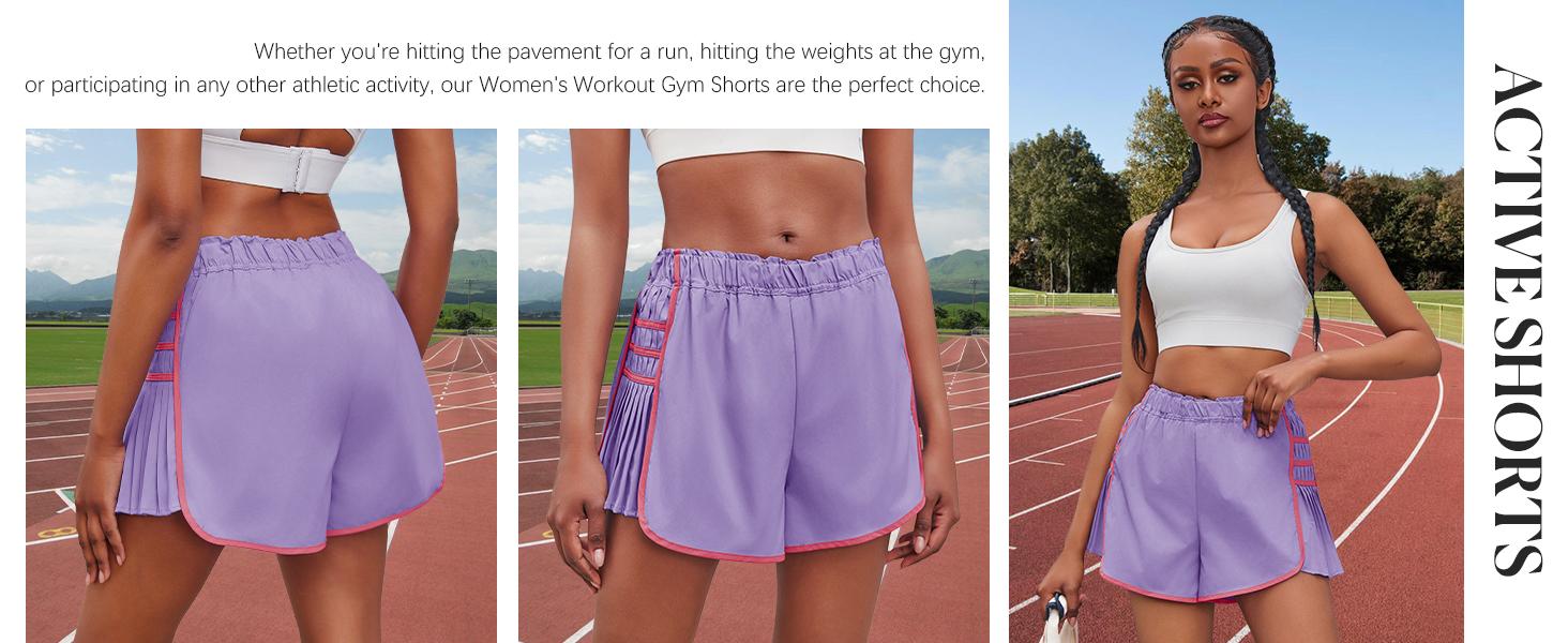 Imily Bela Womens Workout Gym Shorts Running Pleated Contrast Stitch Elastic Waist Athletic Quick Dry Shorts