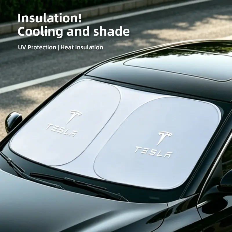 Car Windshield Sun Shade Cover Foldable Front Window Sun Visor Blocks UV Refletive Car Parasol Sunshade For Tesla Model 3 Model S Model X Model Y Cybertruck Roadster SpaceX