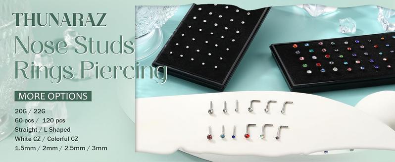 Diverse 60/120 Pcs Colorful Versatile Piercing Pin For Women Men Straight L Shaped Nose Studs Rings Piercing Pin Body Jewelry 20G-22G 1.5/2/2.5mm Stainless Steel Fashionable Body Jewelry Perfect Jewelry Shining Zirconia for Christmas Gift
