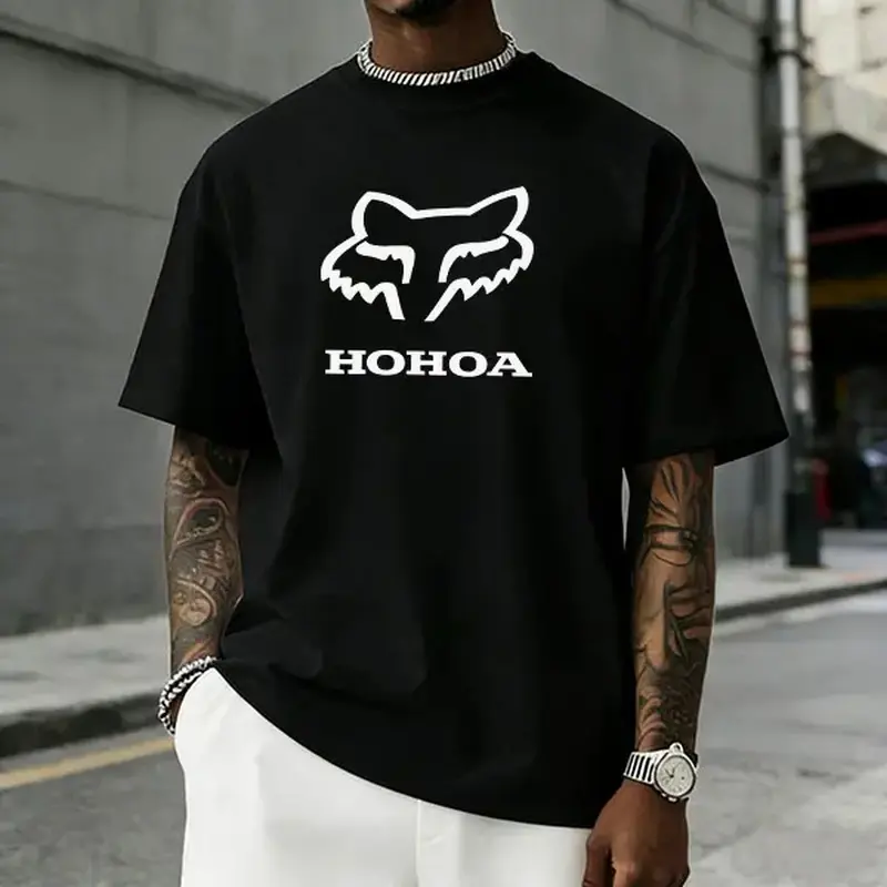 High street  brand fox print short-sleeve T-shirt for , summer loose casual fit, American street style pure cotton top, versatile basic piece penny  jesus  humorous tshirt men book merch oversized streetwear tee