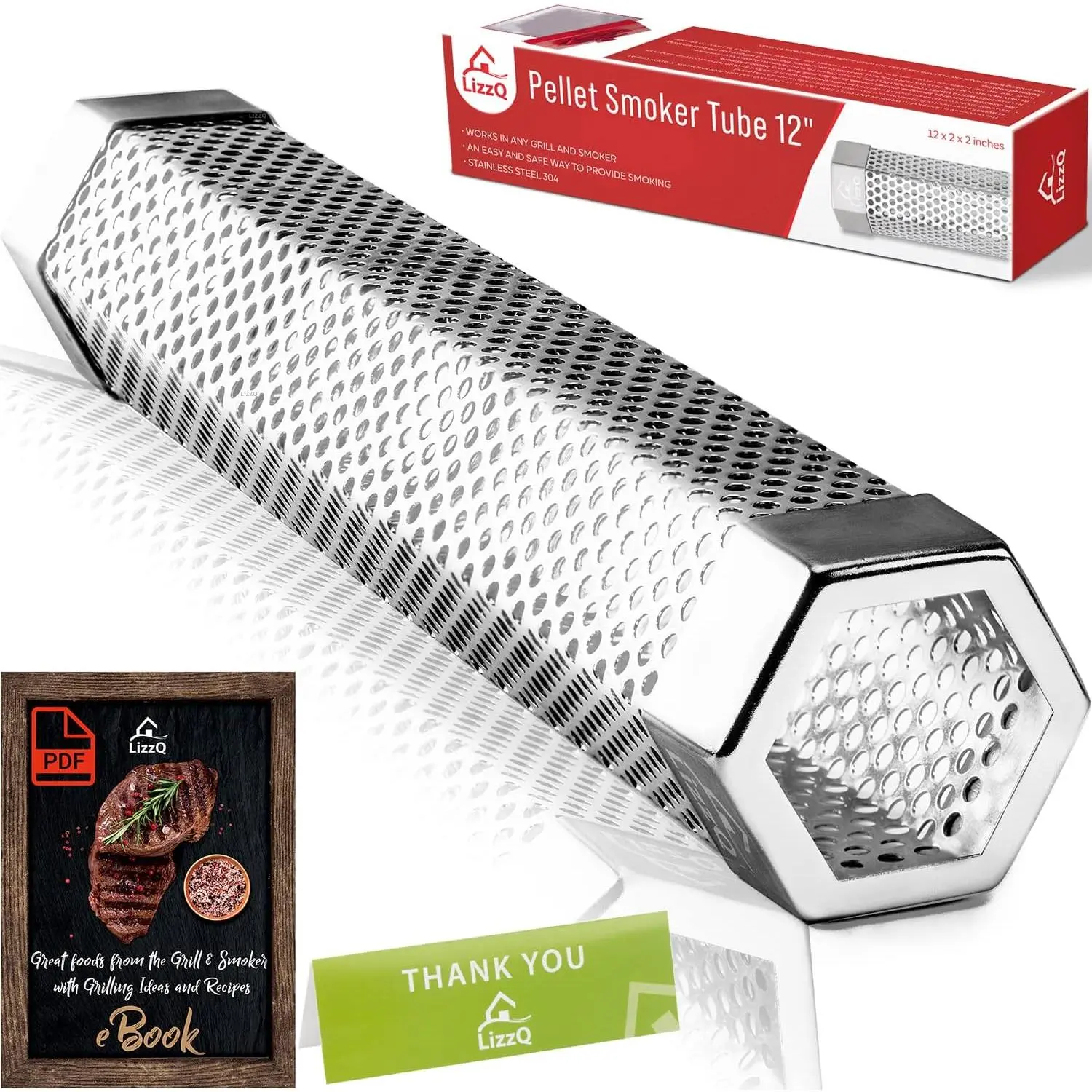 12 in Stainless Steel Wood Pellet Smoker - 5 Hours of Smoke, Hot/Cold Smoking, Compatible with Any Grill, Easy & Safe Operation, Free BBQ Party Grilling Ideas & Recipes eBook