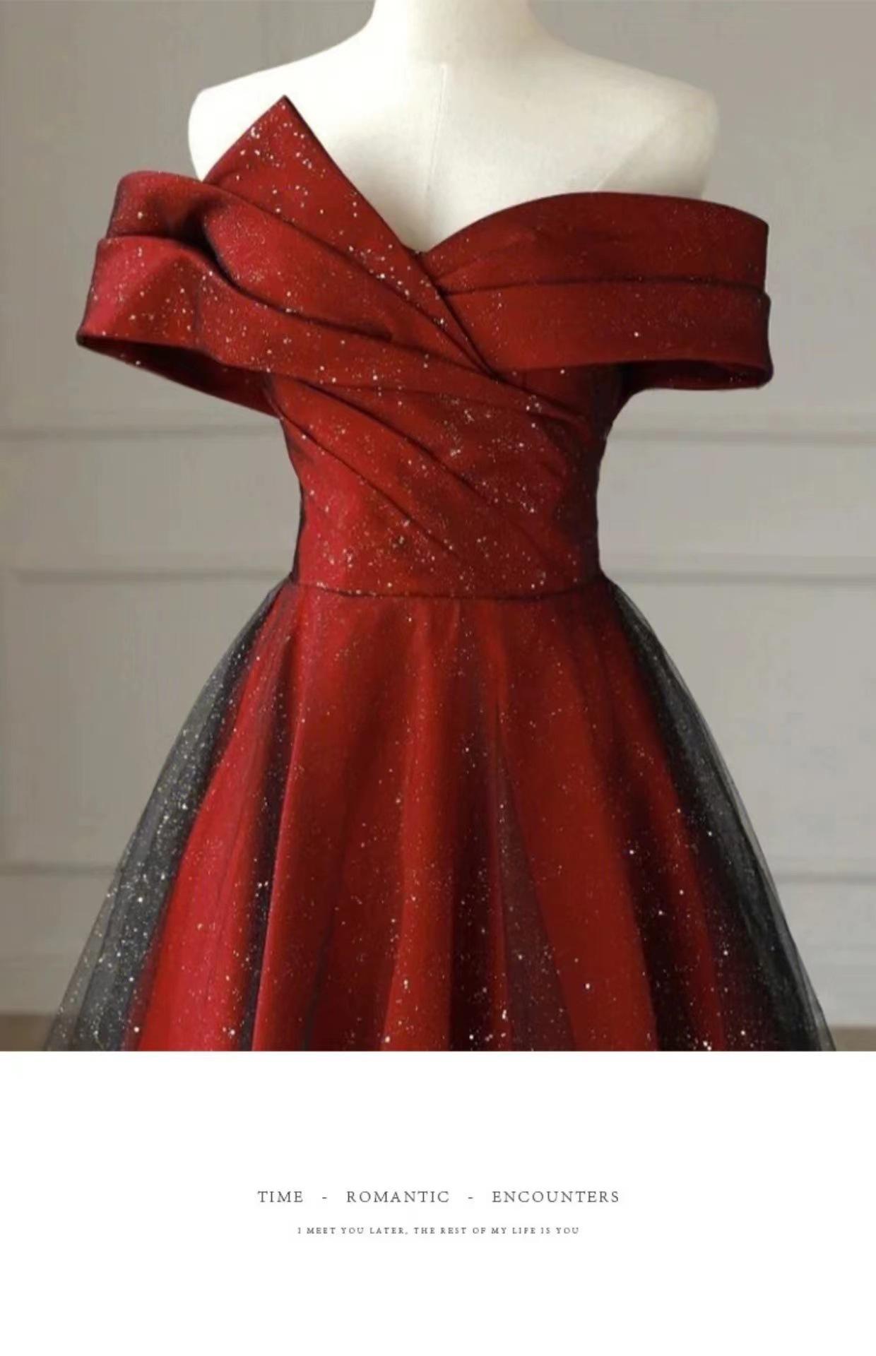 2026 New Autumn Red Toast Dress for Bride, One-Shoulder, Noble, Simple, Elegant, Slim-Fit and Skin-Brightening