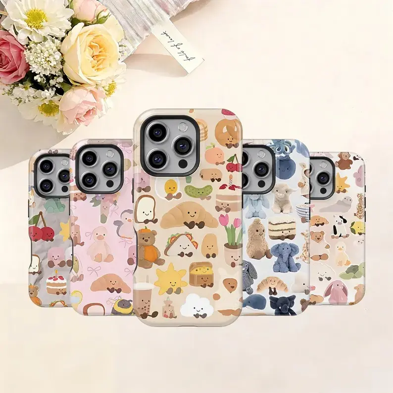 Cute cartoon doodle phone case, in pastel jelly cat style, suitable for iPhone 17 Pro Max, Air 16, 15, 14, 13, 12, 11 Pro Max Plus / Samsung Galaxy, S25, S26, S24 Ultra, FE, Glossy phone case patriotic decor