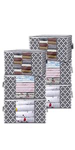 Clothes Storage Bags, Large Capacity Blanket Storage Containers Organizers for Comforters, Bedding, Foldable 3 Layer Fabric, Sturdy Zippers, Reinforced Handle,Clear Window,(Grey, 6 x 100L)