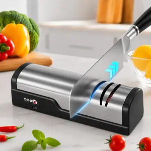 Portable Electric Knife Sharpener, USB Rechargeable Quick Sharpening Tool, Two-Speed Adjustment, Non-Slip Base, Suitable for Multiple Types of Knives.