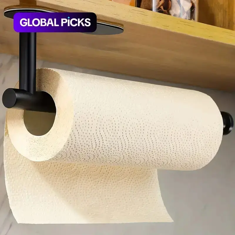 Small Space Organizer, Bathroom Space Saver, 1/12pcs Wall-mounted Punch-free Paper Towel Holder, Tissue Dispenser, Space-saving Kitchen Organizer, Stainless Steel Roll Paper Holder, Bathroom Accessory