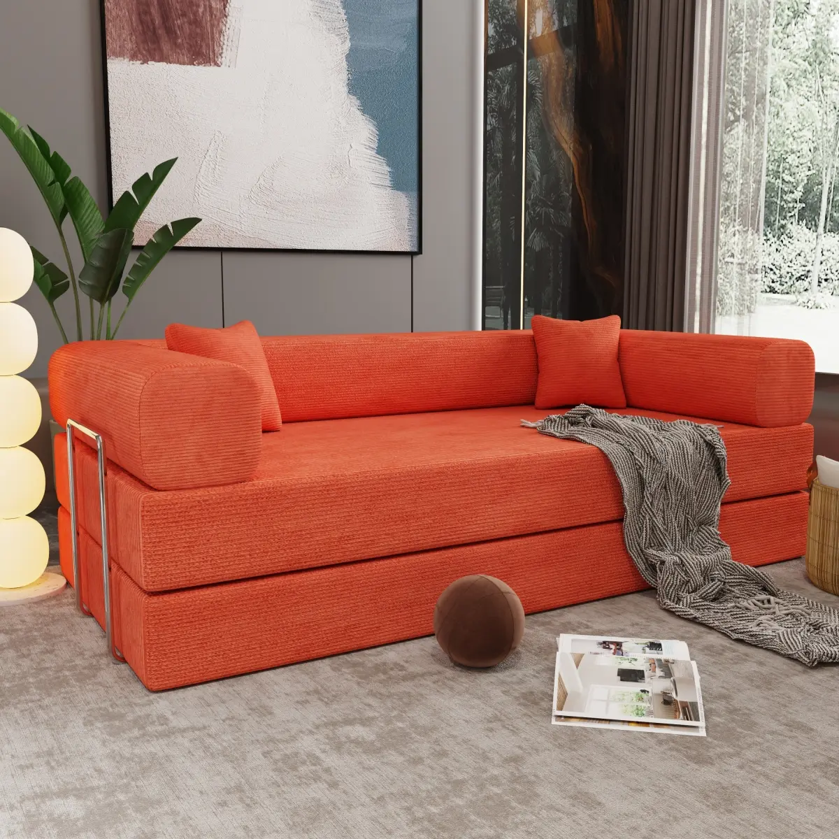 AobtkelDouble sofa, sofa bed, multifunctional compression sofa, wide body sofa, pure sponge sofa, fine striped velvet fabric sofa