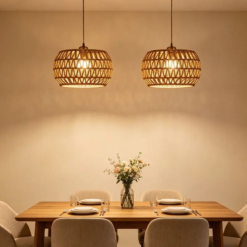 Bohemian Handmade Paper Lamp Shade, Hollow Out Paper Rope Pendant Light Cover, Suitable for Restaurant Bedroom Airbnb Decor