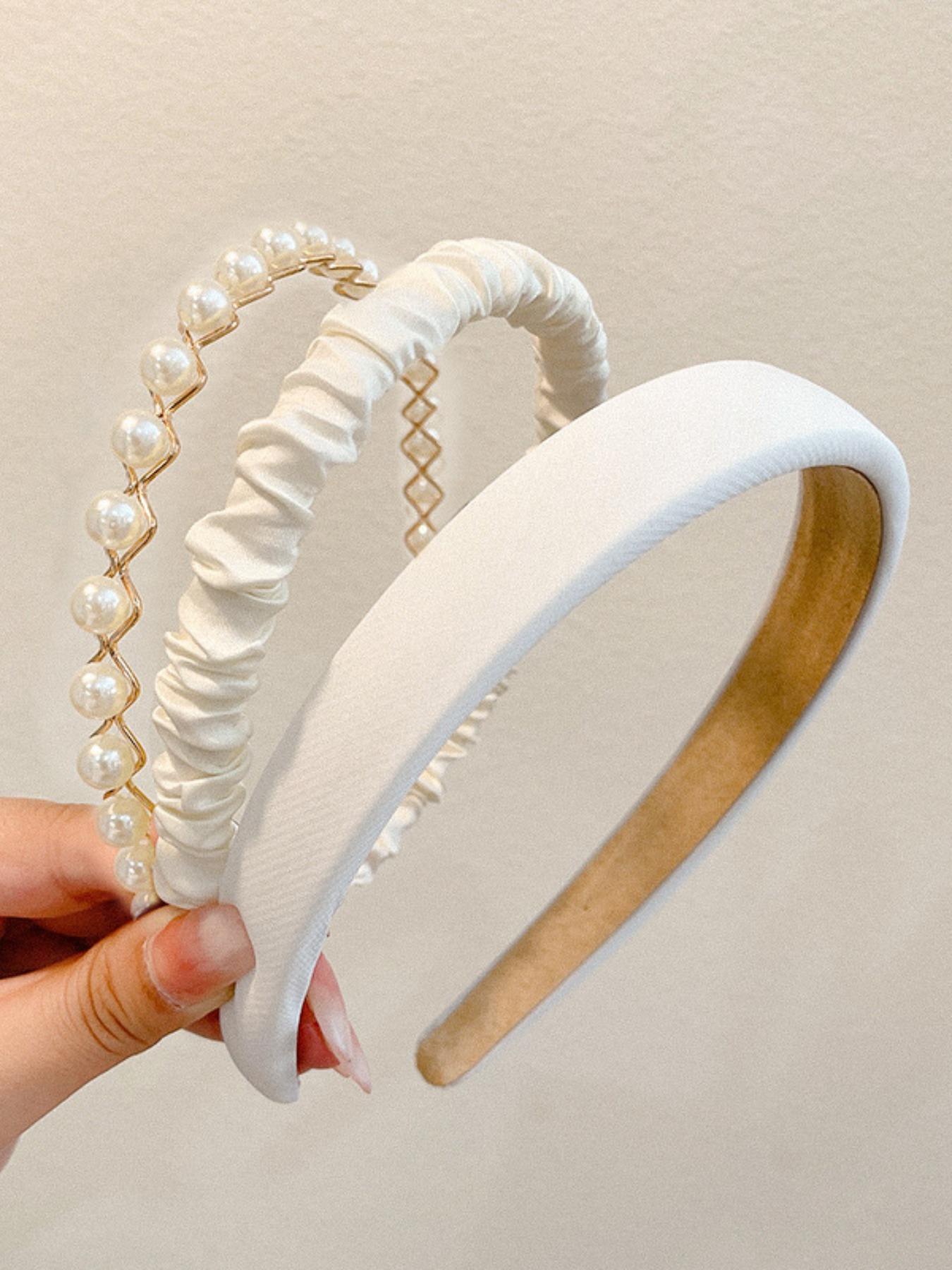 Gorgeous Faux Pearl Decorated Hair Hoop, Elegant Ruched Design Hair Hoop for Women & Girls, Casual Versatile Hair Accessories for Daily Wear Headband Set