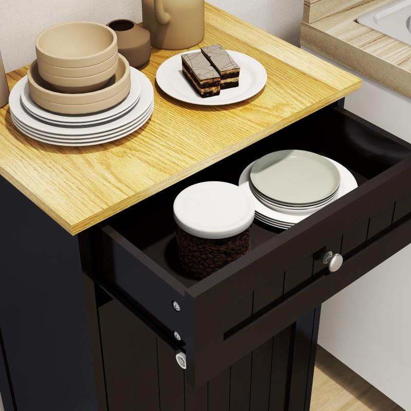 Modern Sideboard Black E1 MDF Tilt-Out Trash Cabinet with 1 Drawer & 1 Compartment for Kitchen Island & Laundry Storage Organizer UV Painted for Durability