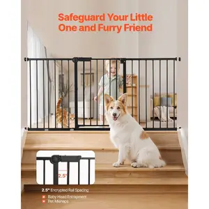 VEVOR Baby Gate, 192 Inches Extra Wide, 28 Inches High 8 - Panel Foldable Dog Gate, for Child Pet Security, One - Hand Open, Install Between Two Walls or As a Fence, for Stairs and Doorways, Black