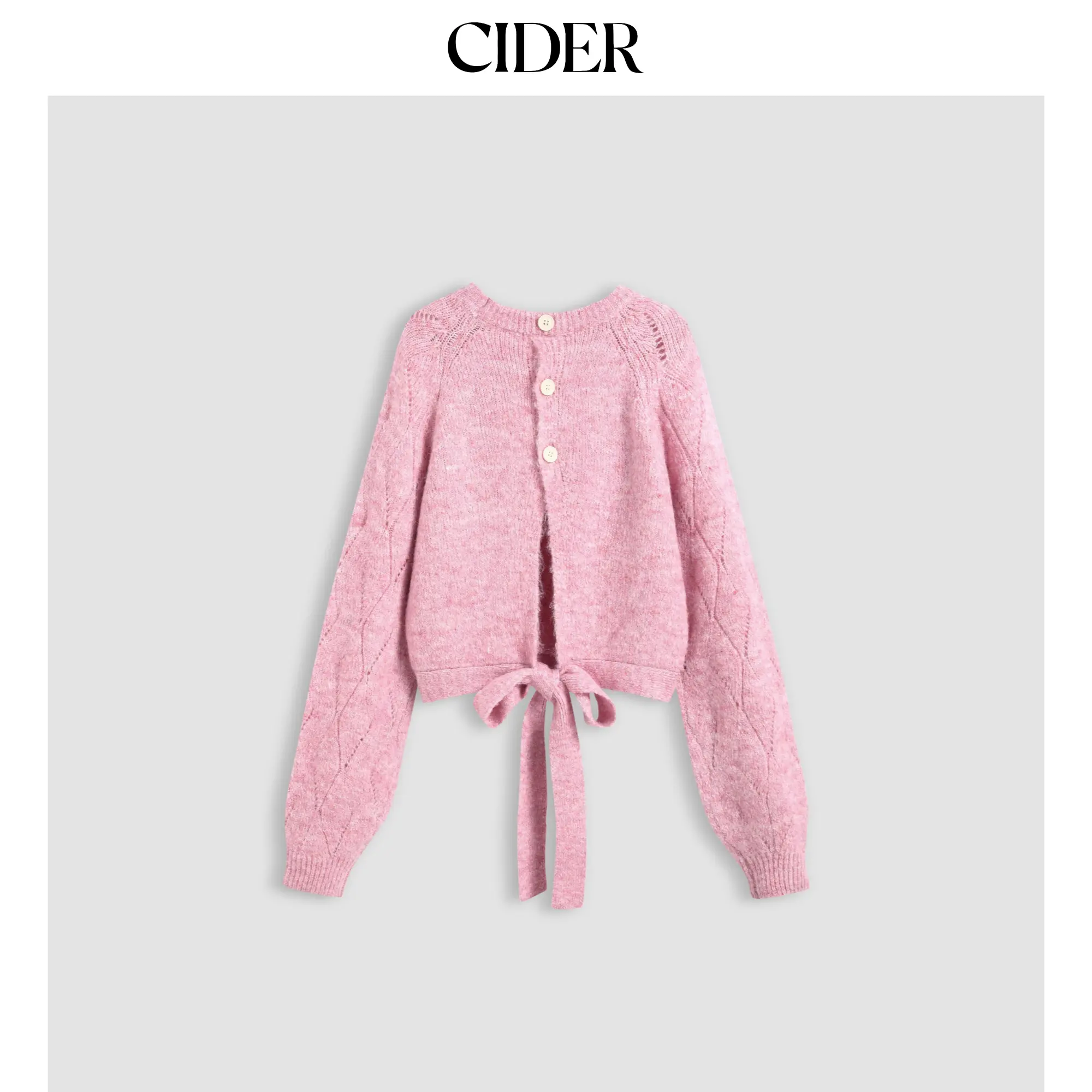 Cider [size 2-10] Knit Round Neckline Hollow Out Rhombus Knotted Long Sleeve Top