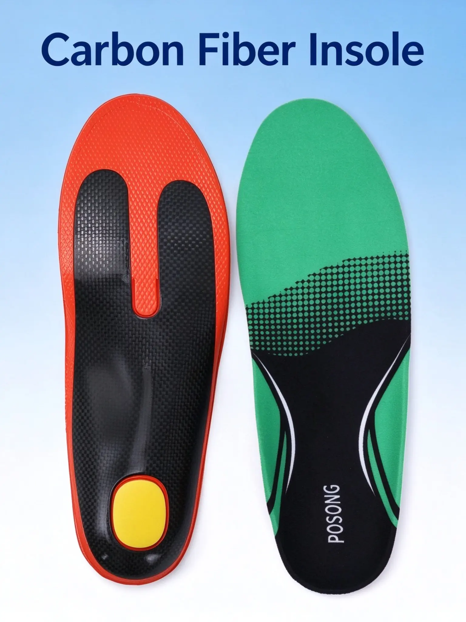 Carbon Fiber Insoles Green Adjustable Arch Support, Shock Absorption Anti-Slip Balance High Elasticity Carbon Plate Anti-Twist
