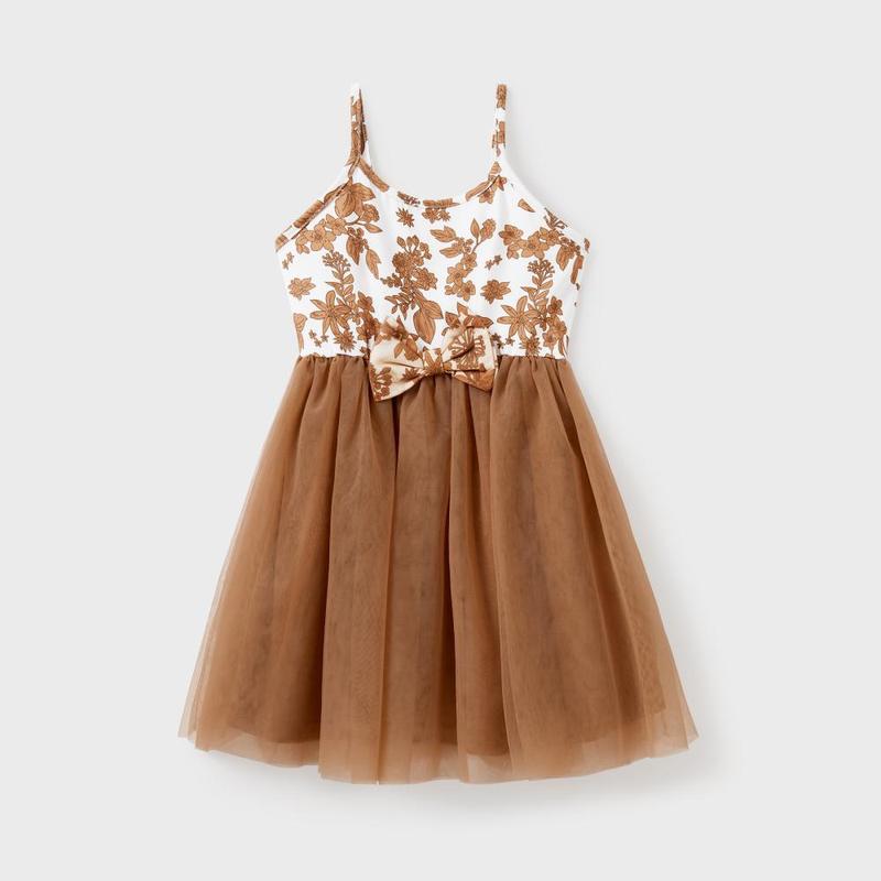 PatPat Family Matching Colorblock Cotton Tee or Flora Print Strap Body-con Dress or Mesh Splicing Dress