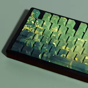 131 Key Original Height Summer Keycaps, 5-Sided Heat Transfer, Dual Color Injection, Transparent Side, Suitable for Mechanical Keyboard