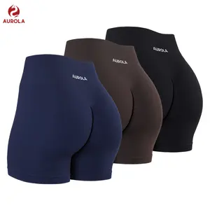 AUROLA 3 Pieces Pack Set Power Workout Shorts for Women,Seamless Gym Shorts High Waist Tummy Control Yoga Biker Shorts