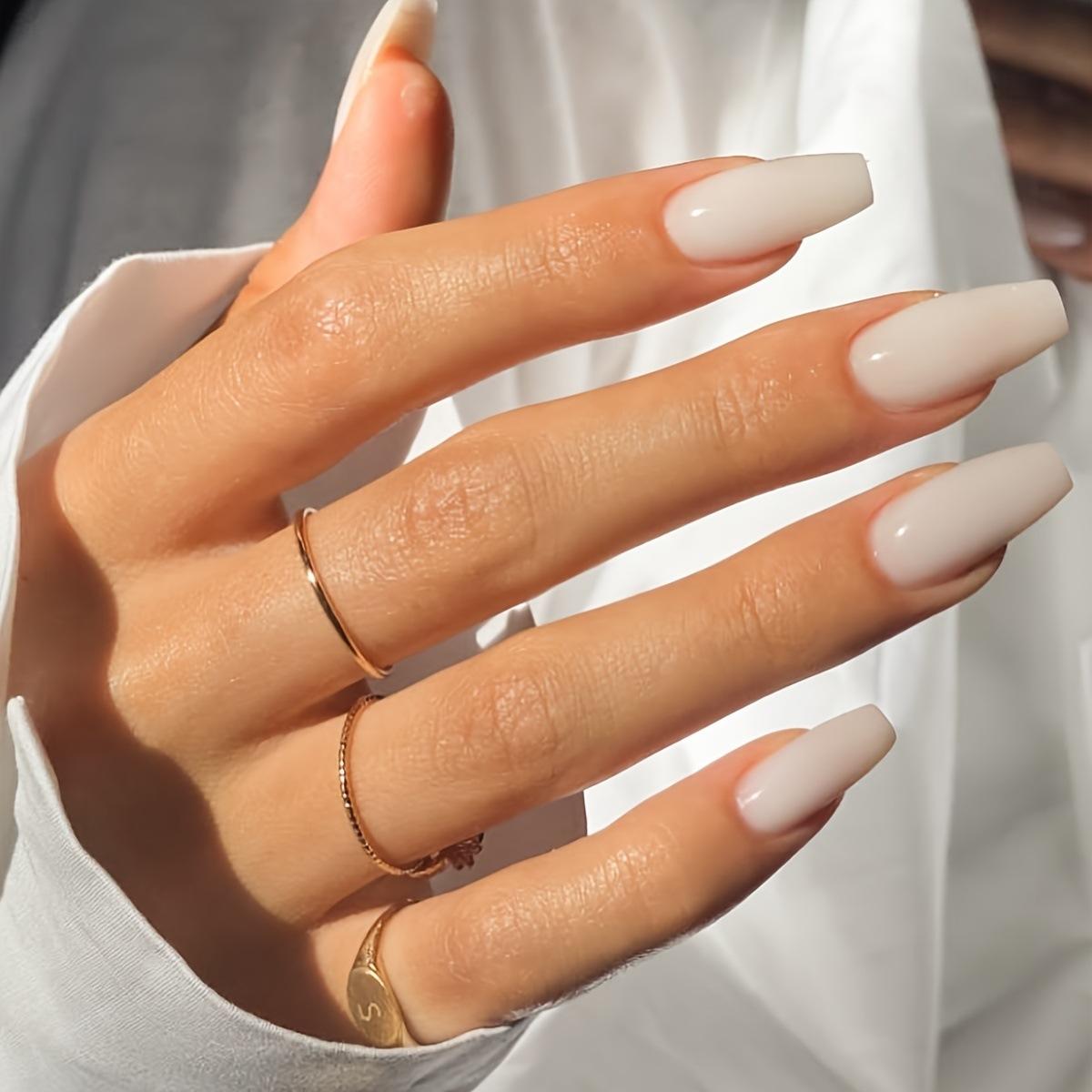 Wearable Women's Nail Art Wholesale Simple Medium-Long Square Solid Color Nail Tips Patch Wearable Nails