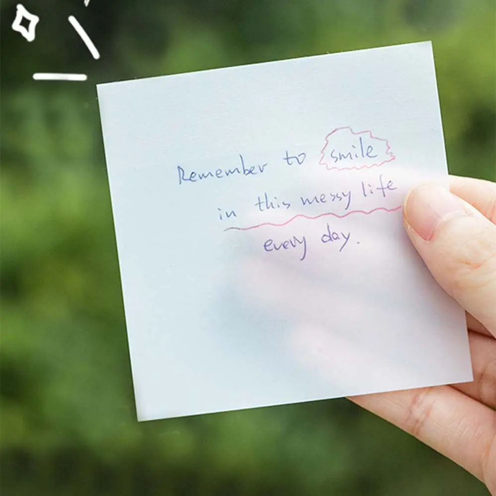 A pack of 50 transparent frosted sticky notes - simple, removable, suitable for notes, memos, and repeated use. Ideal as note stickers for students' study notes and office memo paper.