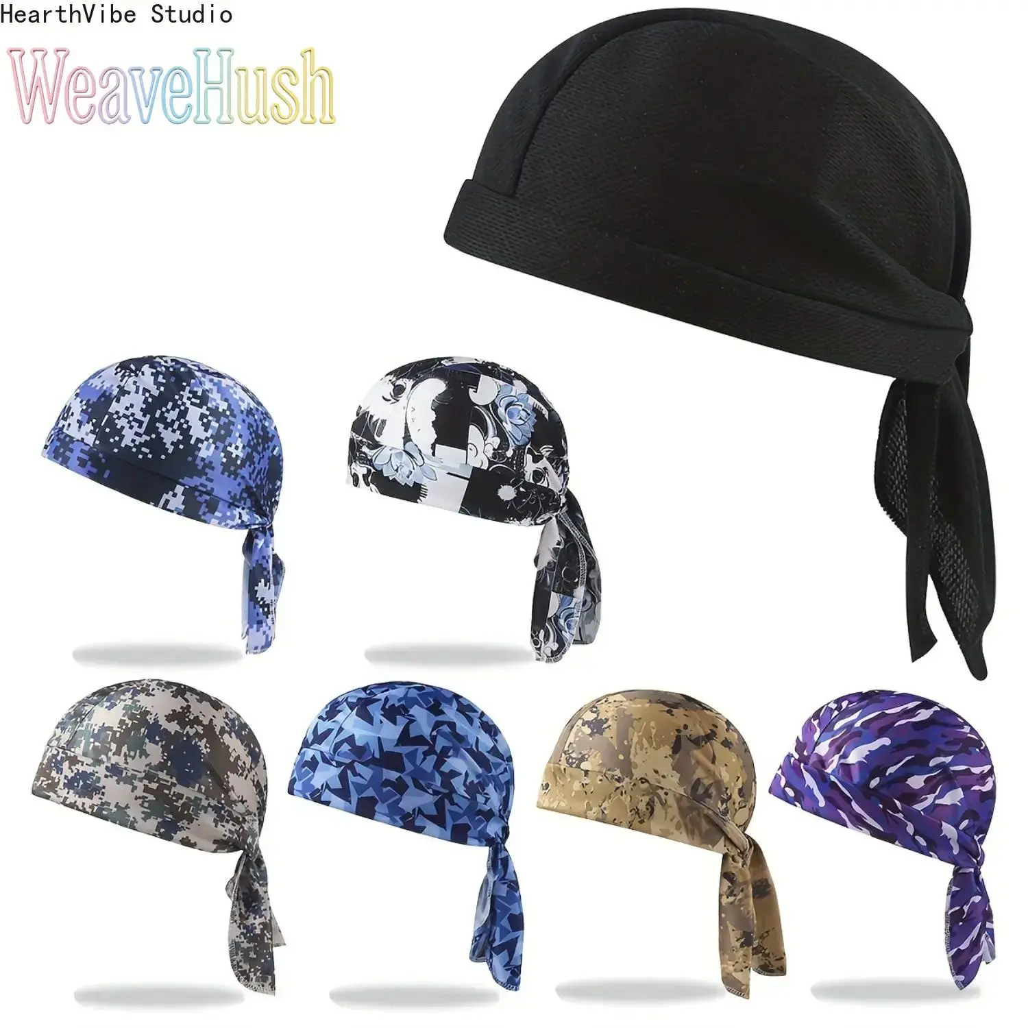7‑Pack Sweat‑Wicking Cooling Do‑Rags, Summer‑Wear Essentials, Elastic Durags Skull‑Cap Head‑Wrap Bandana, Breathable Light‑Weight Unisex Head‑Cover for Motorcycle‑Riding, Workout and Summer‑Daily‑Use
