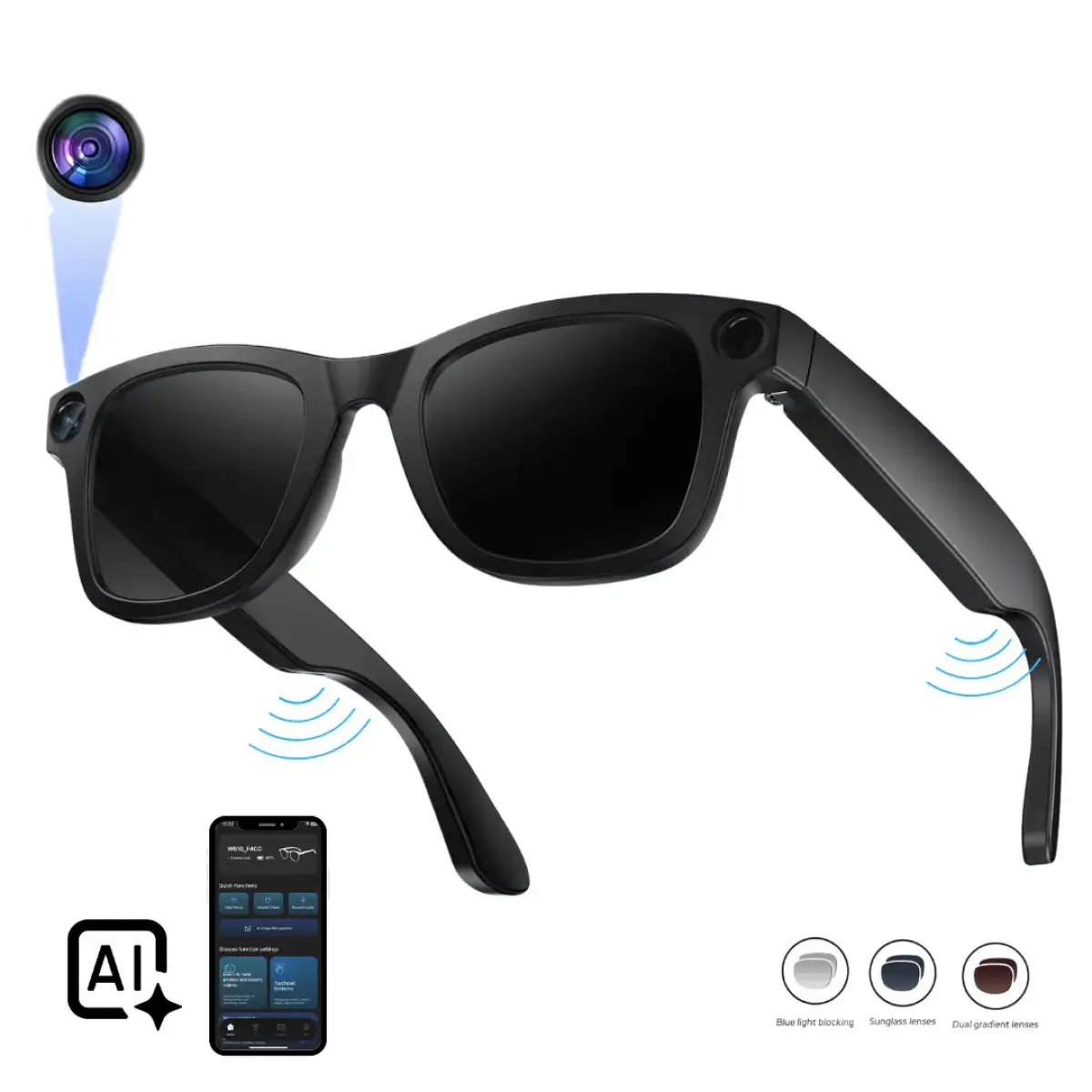 Smart Glasses 8MP HD Camera| 1200P Video Recording, AI Voice Control, Bluetooth Wi-Fi, UV400, Blue Light Filter, 4H Playtime, Interchangeable Lens – Magnetic Sync Wearable Design