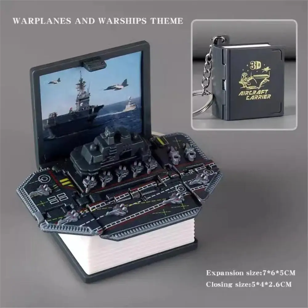Unisex Plastic 3D Pop-Up Book-Shaped Keychain - 1 PCS Stress Reliever Funny Toy with Aircraft Carrier, Football, Basketball, Dinosaur, Christmas House, Santa Claus Themes for Christmas Gifts